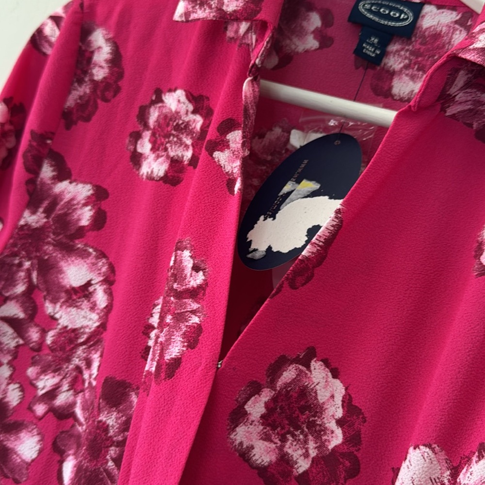 NWT Scoop Pink Floral Long Sleeve Wrap Shirt Dress Size XS - Picture 4 of 9